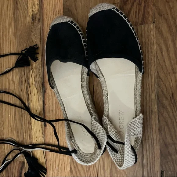 J. Crew Suede Black Espadrille Wrap Tie Ankle Sandals Women’s Size: 9 - Picture 3 of 6